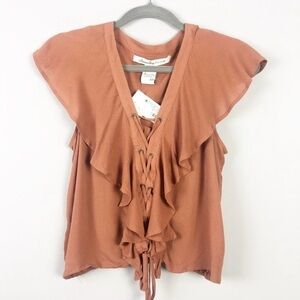 AMERICAN RAG | Burnt Orange Lace Up Top Ruffle Women's Size Large